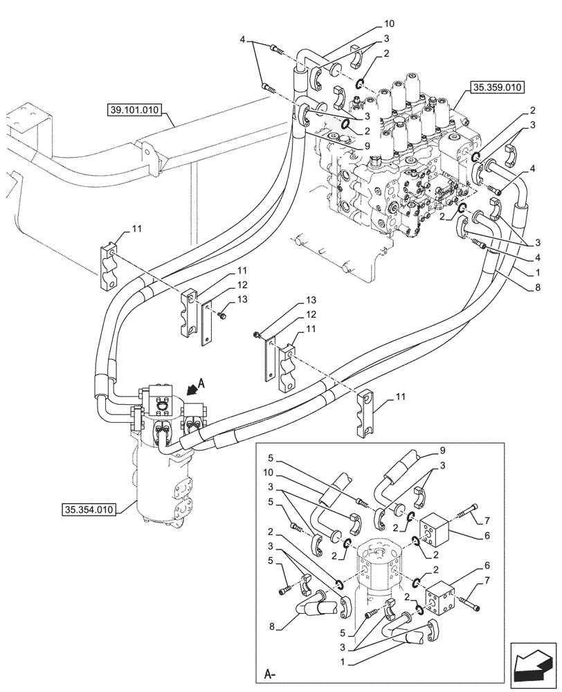 Схема запчастей Case CX750D RTC ME - (35.354.020) - HYDRAULIC SWIVEL, LINE (35) - HYDRAULIC SYSTEMS