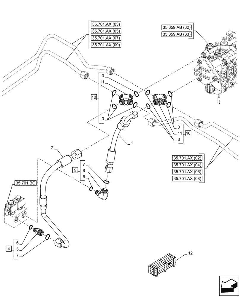 Схема запчастей Case 580SN - (35.701.BR[06A]) - VAR - 747873 - RIDE CONTROL, VALVE, HYDRAULIC LINE - BEGIN YR 13-JUN-2015 (35) - HYDRAULIC SYSTEMS