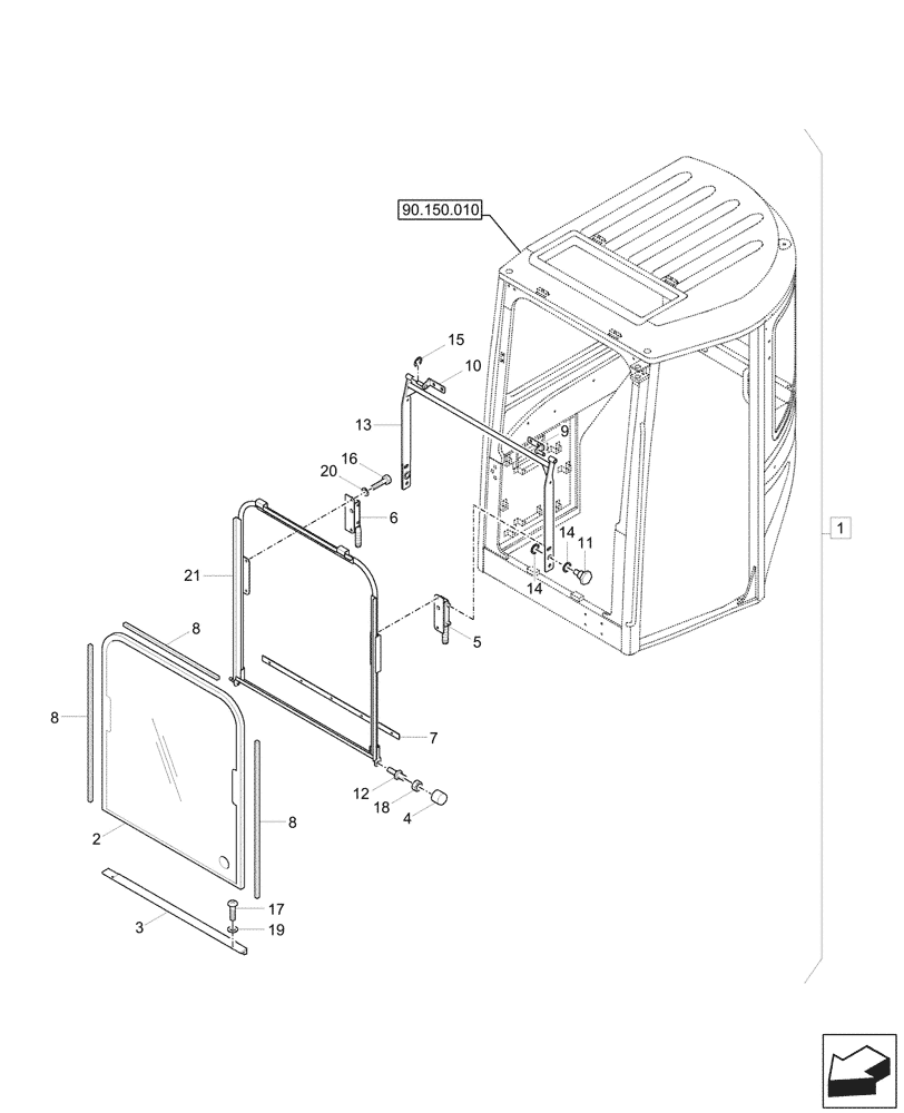 Схема запчастей Case CX37C - (90.156.020) - CAB GLASS, W/ OPENABLE WINDSHIELD (90) - PLATFORM, CAB, BODYWORK AND DECALS