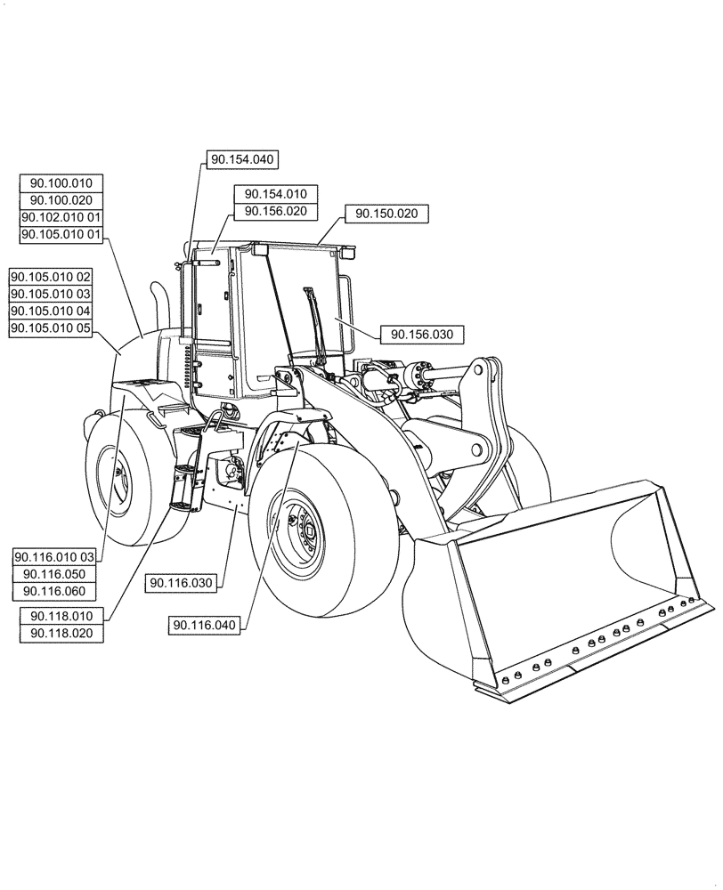 Схема запчастей Case 1121G - (90.000.00[01]) - SECTION INDEX - PLATFORM, CAB, BODYWORK & DECALS (90) - PLATFORM, CAB, BODYWORK AND DECALS
