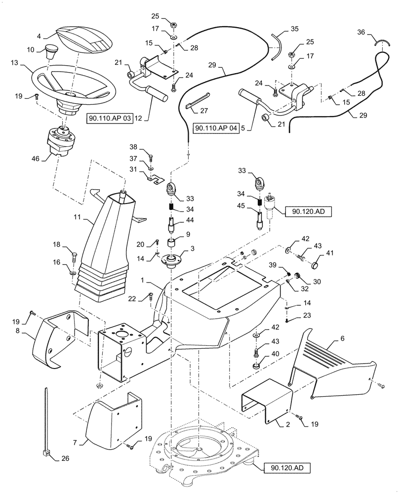 Схема запчастей Case DV209CD - (90.110.AP[01]) - OPERATORS STAND (90) - PLATFORM, CAB, BODYWORK AND DECALS