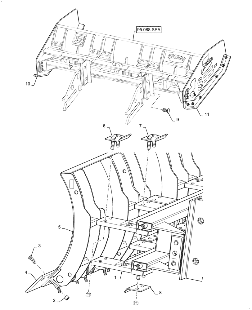 Схема запчастей Case TV380 - (95.088.SPA[02]) - SNOW PUSHER ATTACHMENT, SIDE PANEL & MOLDBOARD ATTACHING HARDWARE (95) - CE ATTACHMENTS