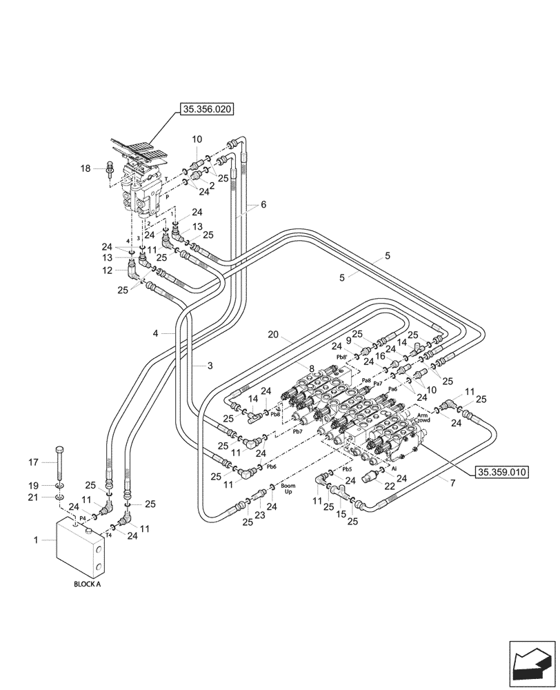 Схема запчастей Case CX37C - (35.357.030) - PILOT CONTROLS, FOOT PEDAL, CONTROL VALVE (35) - HYDRAULIC SYSTEMS