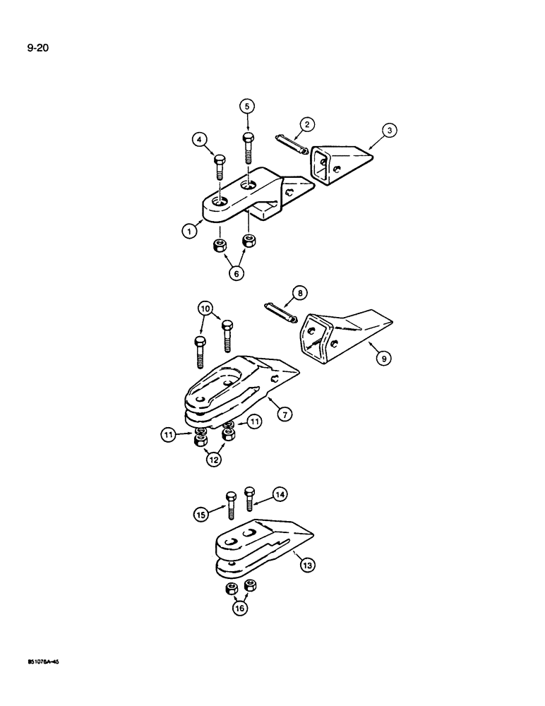 Схема запчастей Case W14B - (9-20) - BUCKET TEETH, USED ON BUCKETS WITH WELD ON CUTTING EDGE (09) - CHASSIS/ATTACHMENTS