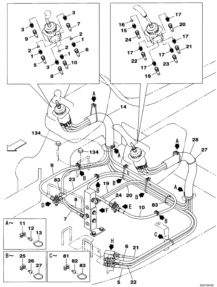 Схема запчастей Case CX135SR - (08-90[04]) - PILOT CONTROL LINES, ATTACHMENT - MODELS WITH DOZER BLADE (08) - HYDRAULICS