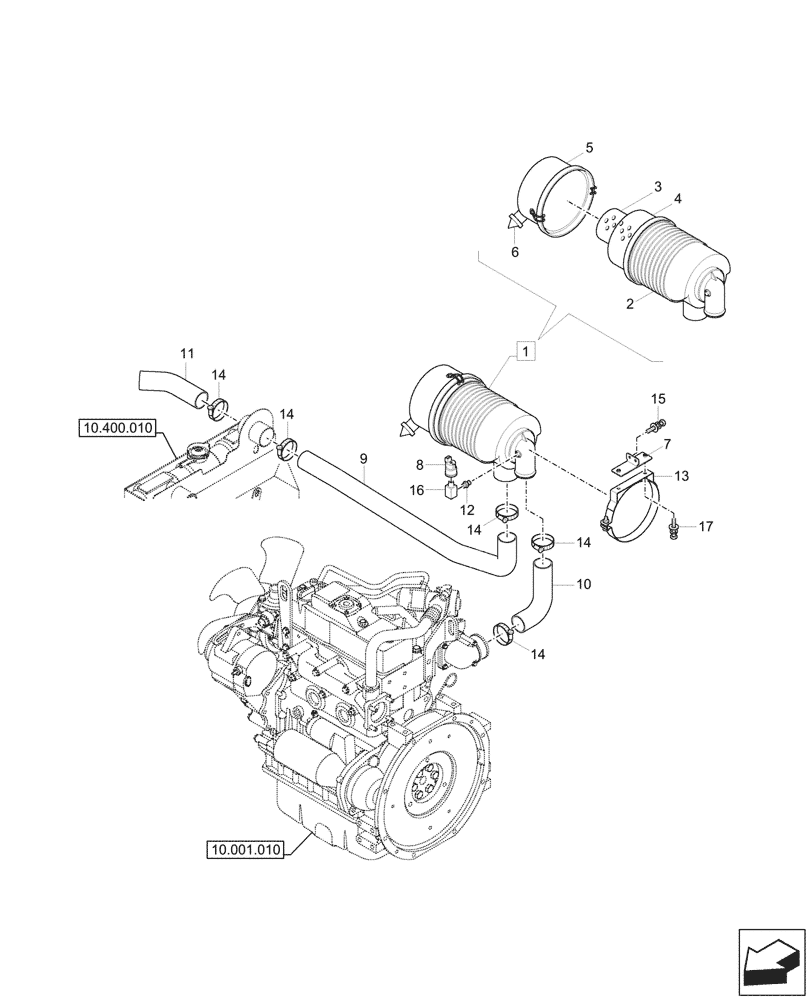 Схема запчастей Case CX33C - (10.202.010) - AIR CLEANER, AIR INTAKE PARTS (10) - ENGINE