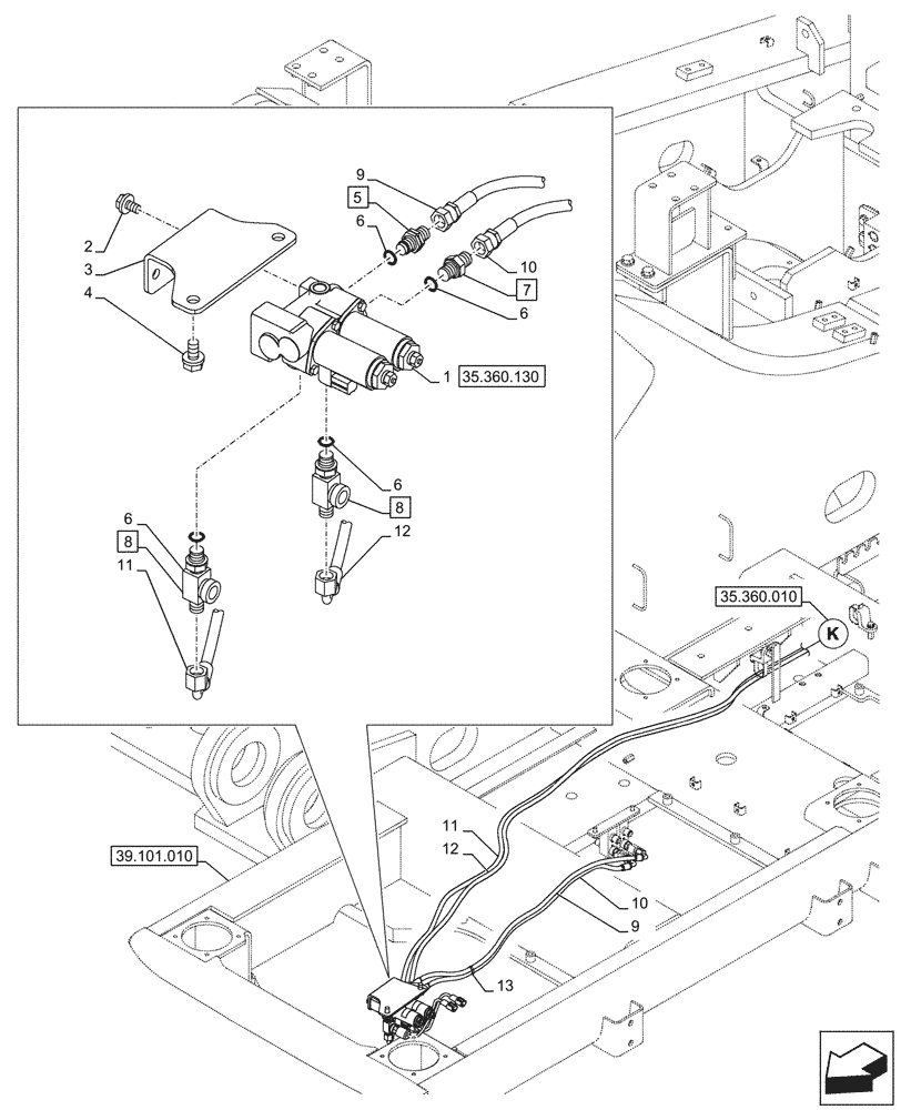 Схема запчастей Case CX750D RTC ME - (35.360.040) - VAR - 461863 - HYDRAULIC LINE, CLAMSHELL BUCKET, ROTATION, W/ ELECTRICAL PROPORTIONAL CONTROL (35) - HYDRAULIC SYSTEMS