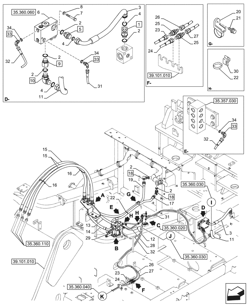 Схема запчастей Case CX750D RTC ME - (35.360.010) - VAR - 461863 - HYDRAULIC LINE, CLAMSHELL BUCKET, ROTATION, W/ ELECTRICAL PROPORTIONAL CONTROL (35) - HYDRAULIC SYSTEMS