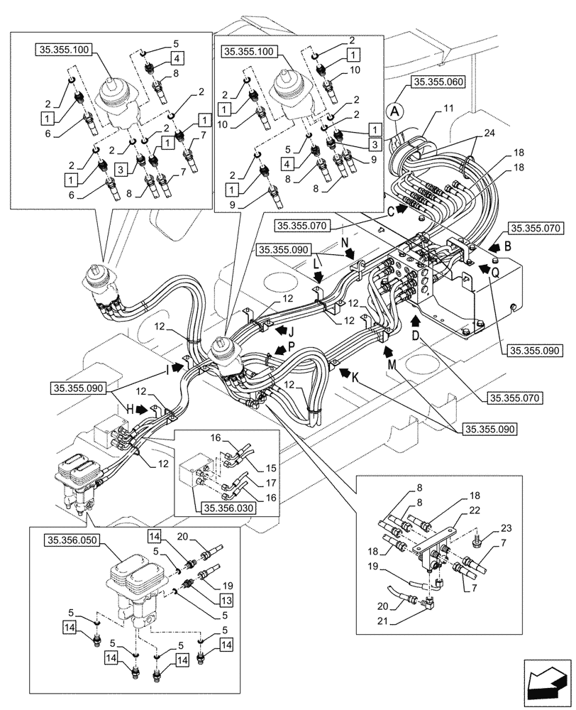 Схема запчастей Case CX750D RTC ME - (35.355.050) - VAR - 461865, 461868 - JOYSTICK, HYDRAULIC LINE, CONTROL VALVE, HAMMER CIRCUIT, HIGH FLOW, W/ ELECTRICAL PROPORTIONAL CONTROL (35) - HYDRAULIC SYSTEMS