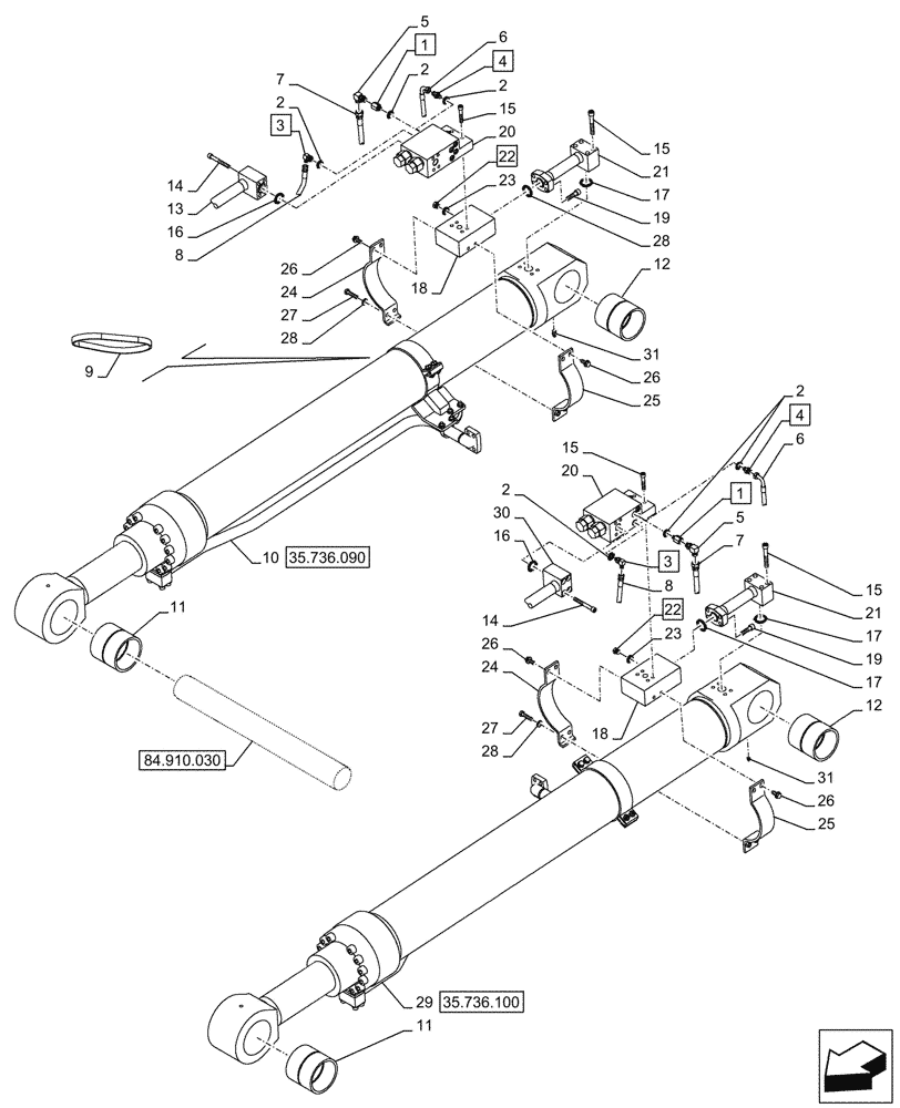 Схема запчастей Case CX750D RTC ME - (35.736.080) - VAR - 481064 - LIFT CYLINDER, BOOM, LINE (35) - HYDRAULIC SYSTEMS