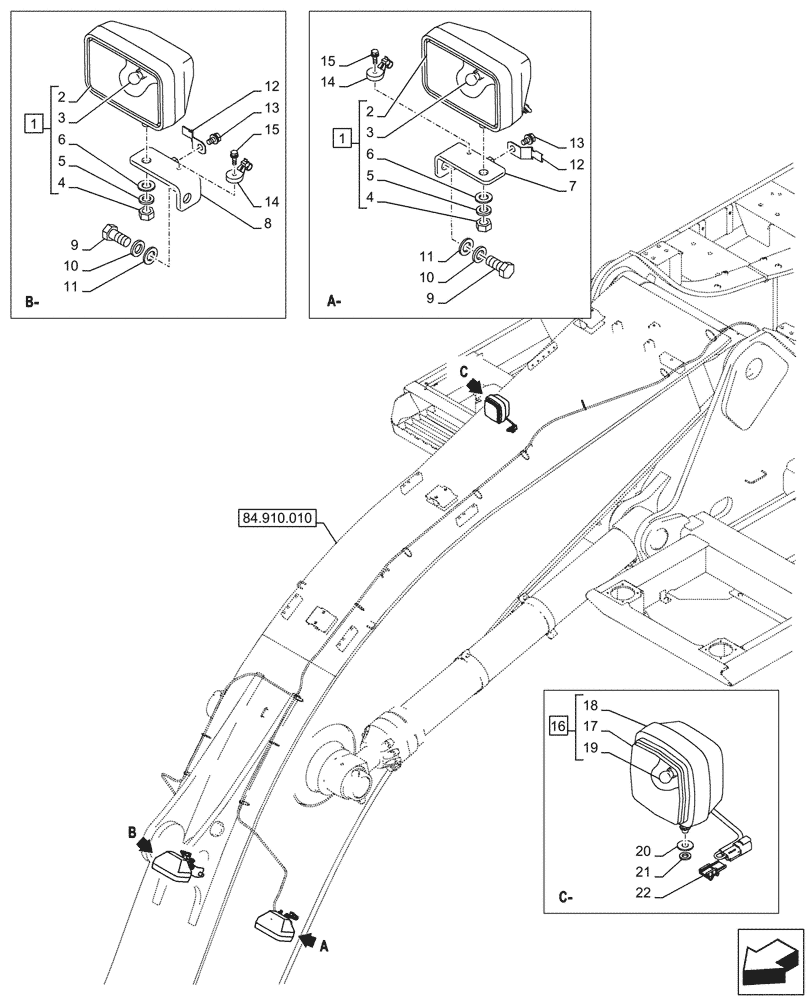 Схема запчастей Case CX750D RTC ME - (55.404.020) - VAR - 488134 - WORKING LIGHT, BOOM (55) - ELECTRICAL SYSTEMS