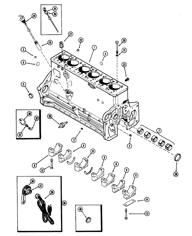 Схема запчастей Case W20 - (021A) - CYLINDER BLOCK (401BD) DIESEL ENGINE USED PRIOR TO ENGINE S/N 256833 (02) - ENGINE