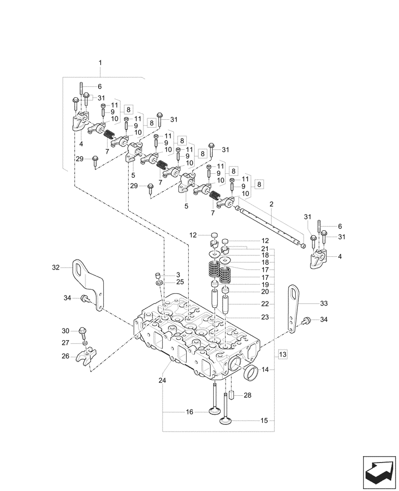 Схема запчастей Case CX33C - (10.101.010) - CYLINDER HEAD, ROCKER, SHAFT (10) - ENGINE