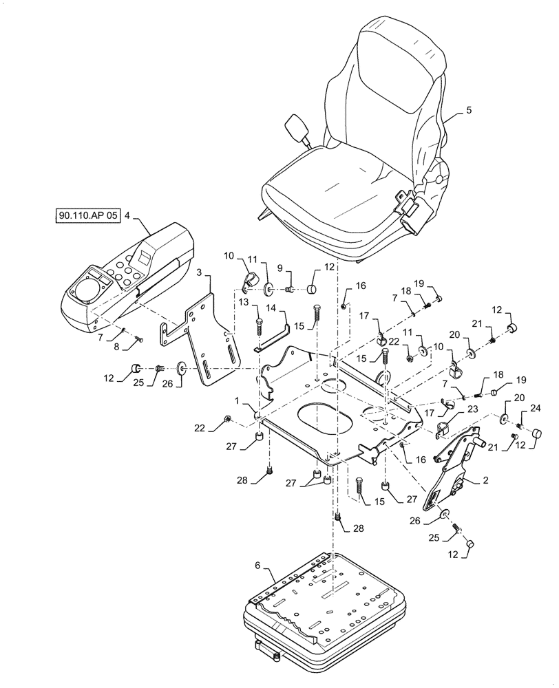 Схема запчастей Case DV209CD - (90.110.AP[02]) - OPERATORS STAND (90) - PLATFORM, CAB, BODYWORK AND DECALS
