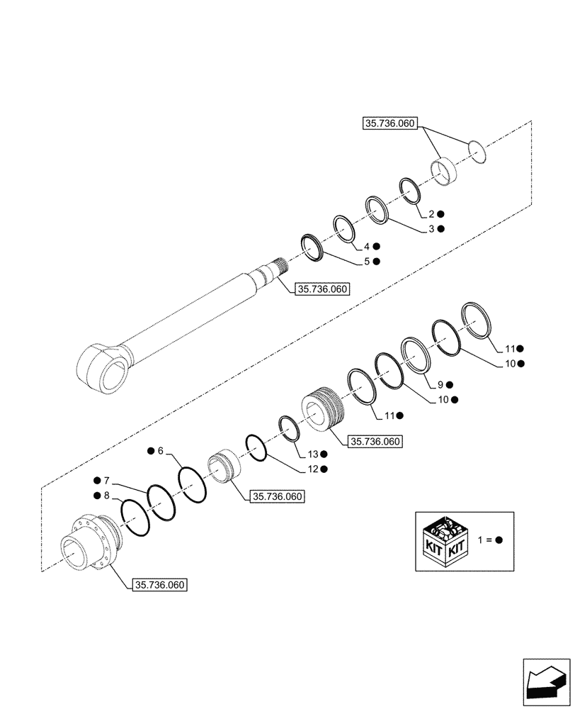Схема запчастей Case CX750D RTC ME - (35.736.070) - VAR - 461543, 461028 - BOOM, LIFT CYLINDER, RIGHT, COMPONENTS (35) - HYDRAULIC SYSTEMS