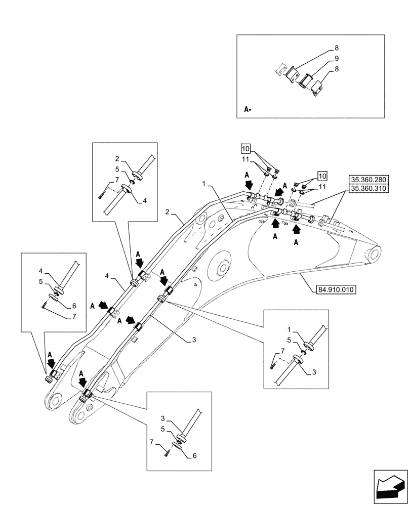 Схема запчастей Case CX750D RTC ME - (35.360.150) - VAR - 461868, 461869, 461871 - BOOM, LINE, HAMMER CIRCUIT, SHEARS, HIGH FLOW, W/ ELECTRICAL PROPORTIONAL CONTROL (35) - HYDRAULIC SYSTEMS