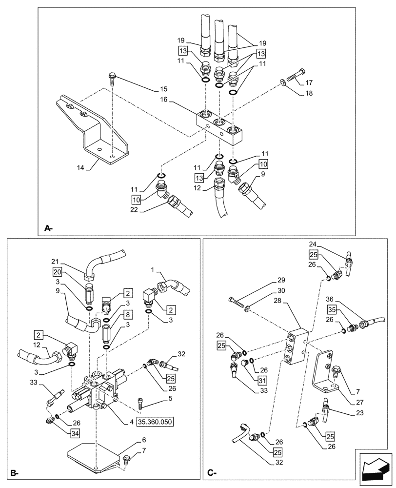Схема запчастей Case CX750D RTC ME - (35.360.020) - VAR - 461863 - HYDRAULIC LINE, CLAMSHELL BUCKET, ROTATION, W/ ELECTRICAL PROPORTIONAL CONTROL (35) - HYDRAULIC SYSTEMS