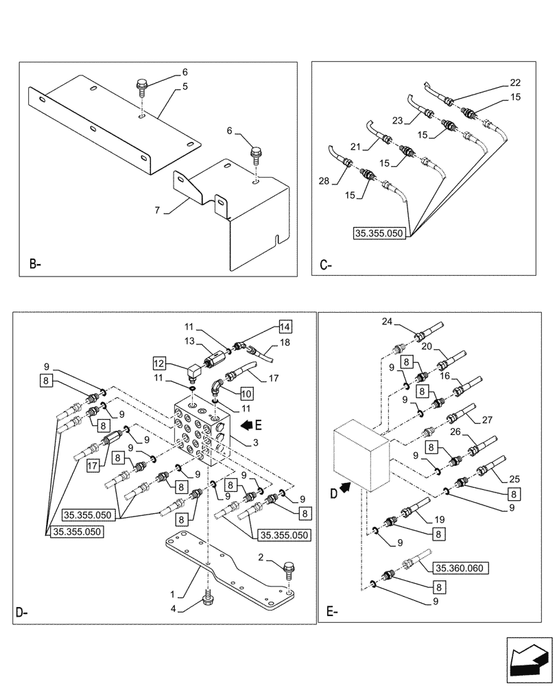 Схема запчастей Case CX750D RTC ME - (35.355.070) - VAR - 461865, 461868 - JOYSTICK, HYDRAULIC LINE, CONTROL VALVE, HAMMER CIRCUIT, HIGH FLOW, W/ ELECTRICAL PROPORTIONAL CONTROL (35) - HYDRAULIC SYSTEMS