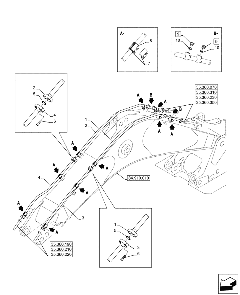 Схема запчастей Case CX750D RTC ME - (35.360.170) - VAR - 461561, 461563, 461865, 461868, 461869 - BOOM, LINE, HAMMER, SHEARS, HIGH FLOW (35) - HYDRAULIC SYSTEMS