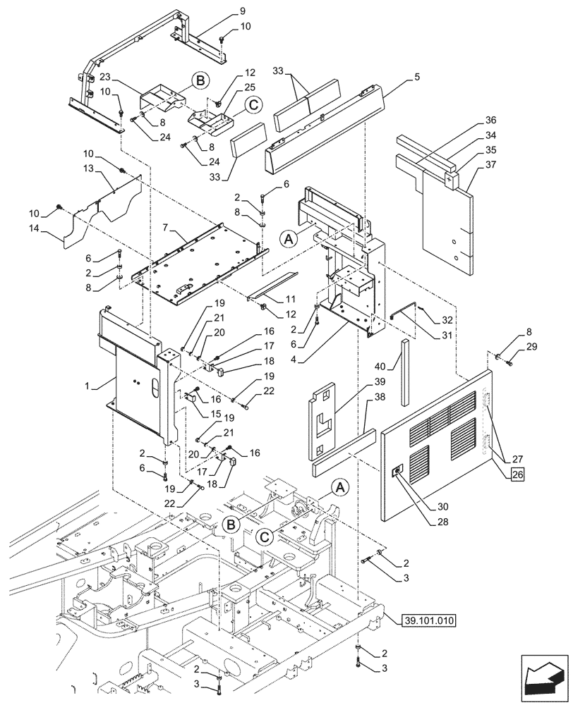 Схема запчастей Case CX750D RTC ME - (90.105.030) - HOUSING & COVERS (90) - PLATFORM, CAB, BODYWORK AND DECALS