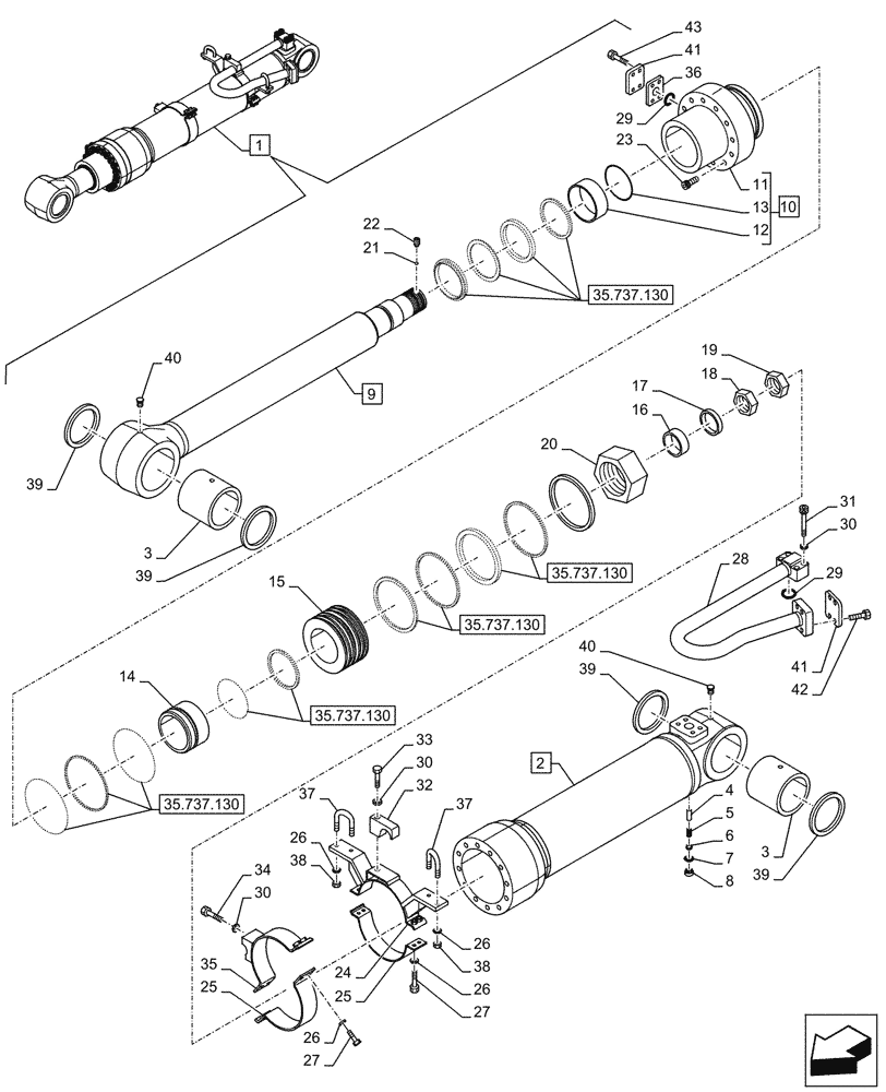 Схема запчастей Case CX750D RTC ME - (35.737.120) - VAR - 481064 - ARM, CYLINDER, SAFETY VALVE, COMPONENTS (35) - HYDRAULIC SYSTEMS