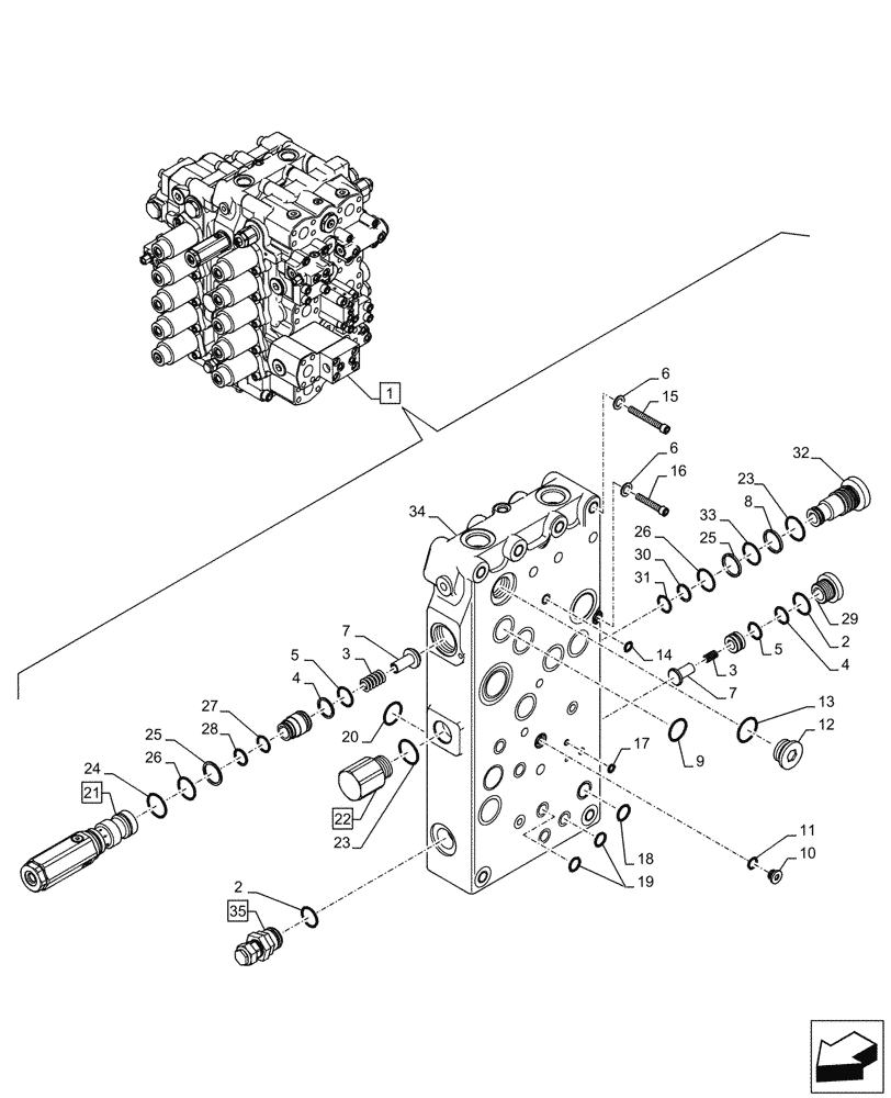 Схема запчастей Case CX750D RTC ME - (35.359.040) - CONTROL VALVE, COMPONENTS (35) - HYDRAULIC SYSTEMS