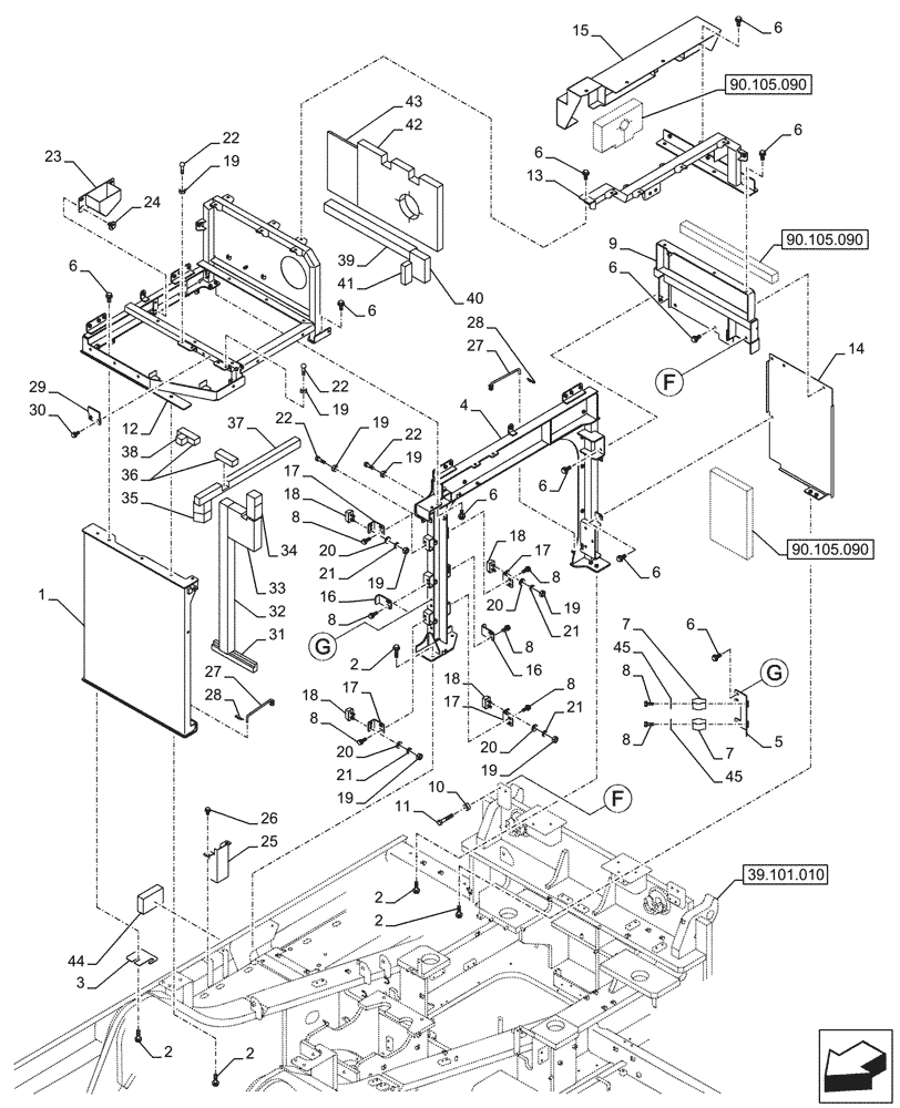 Схема запчастей Case CX750D RTC ME - (90.105.050) - HOUSING & COVERS (90) - PLATFORM, CAB, BODYWORK AND DECALS