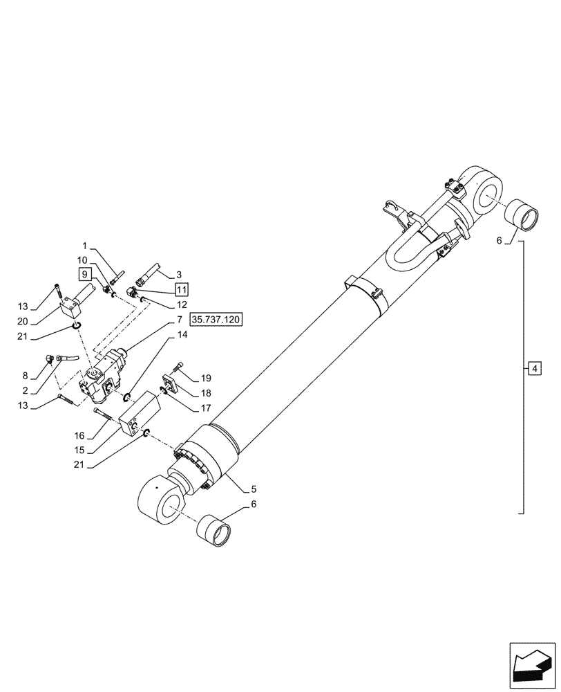 Схема запчастей Case CX750D RTC ME - (35.737.090) - VAR - 481064 - ARM, CYLINDER, LINES, SAFETY VALVE (35) - HYDRAULIC SYSTEMS