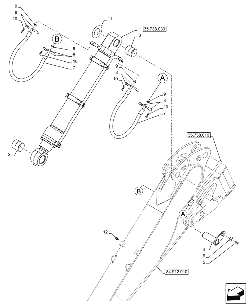 Схема запчастей Case CX750D RTC ME - (35.738.020) - VAR - 461572 - BUCKET CYLINDER, LINES (ARM L=3.02M) (35) - HYDRAULIC SYSTEMS