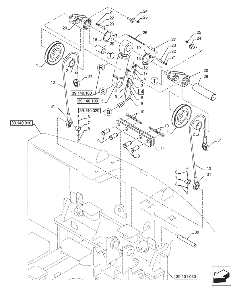 Схема запчастей Case CX750D RTC ME - (39.140.090) - VAR - 481263 - PULLEY & BELT, HYDRAULIC, COUNTERWEIGHT (39) - FRAMES AND BALLASTING