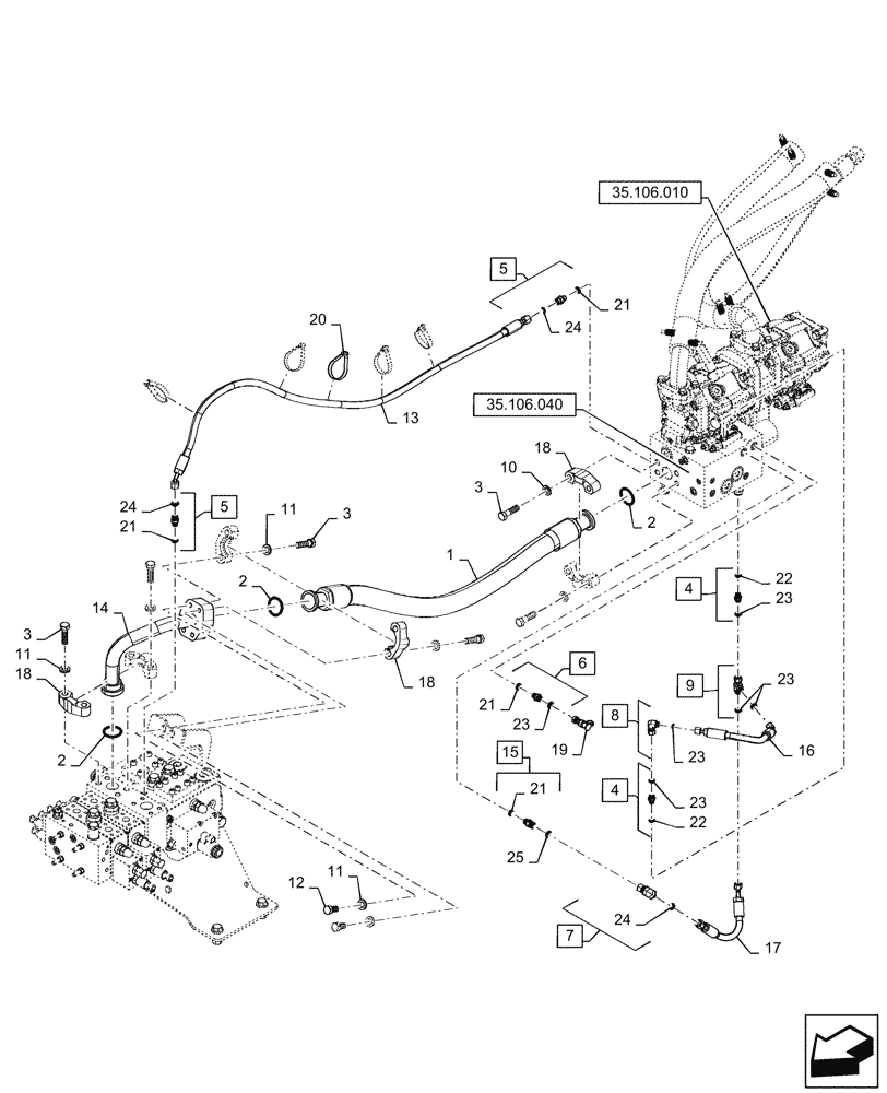 Схема запчастей Case 1121G - (35.106.030) - VAR - 424224 - HYDRAULIC PUMP INSTALLATION (35) - HYDRAULIC SYSTEMS
