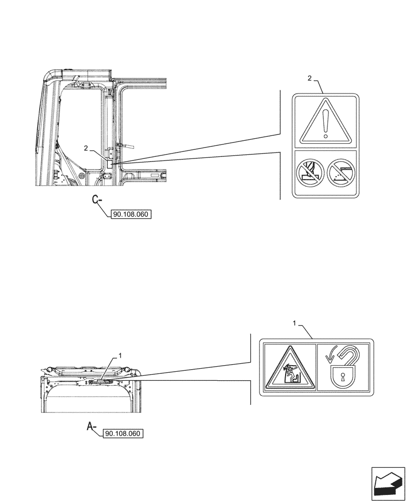 Схема запчастей Case CX750D RTC ME - (90.108.070) - WARNING DECAL (90) - PLATFORM, CAB, BODYWORK AND DECALS