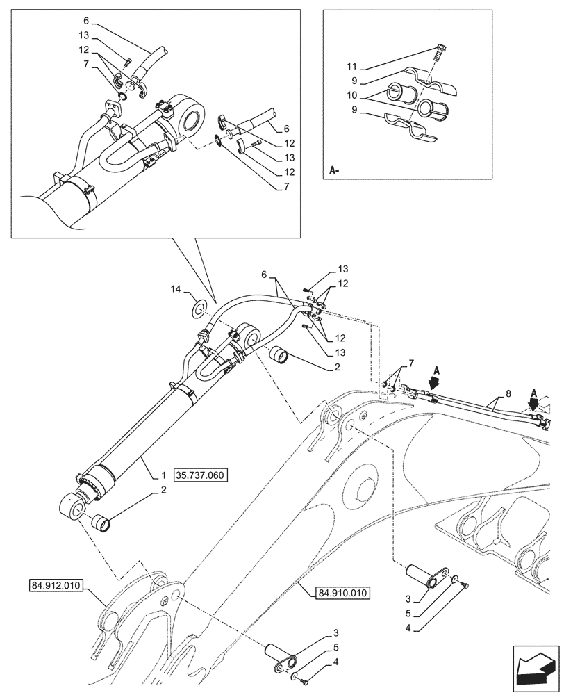 Схема запчастей Case CX750D RTC ME - (35.737.050) - VAR - 461572 - ARM, CYLINDER, LINES (35) - HYDRAULIC SYSTEMS