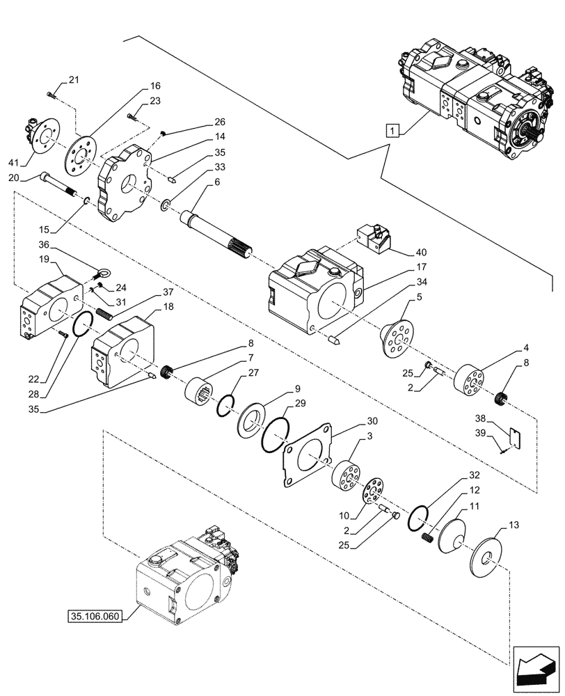 Схема запчастей Case CX750D RTC ME - (35.106.050) - HYDRAULIC PUMP, COMPONENTS (35) - HYDRAULIC SYSTEMS