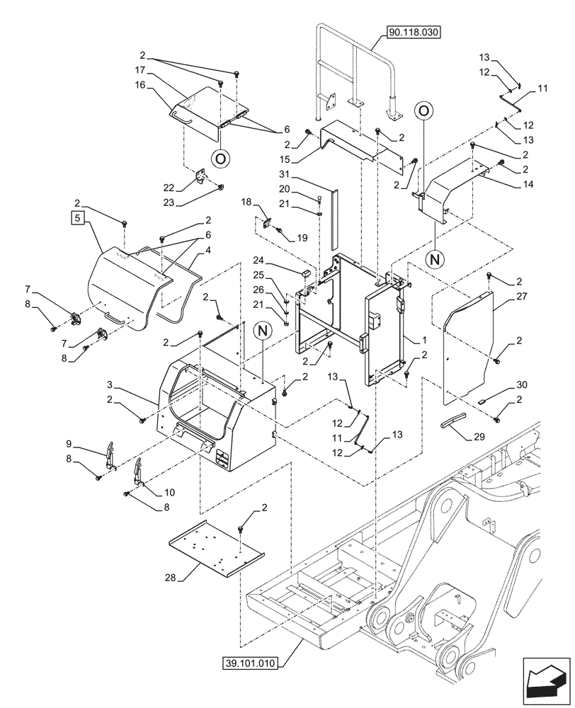 Схема запчастей Case CX750D RTC ME - (90.105.080) - HOUSING & COVERS (90) - PLATFORM, CAB, BODYWORK AND DECALS