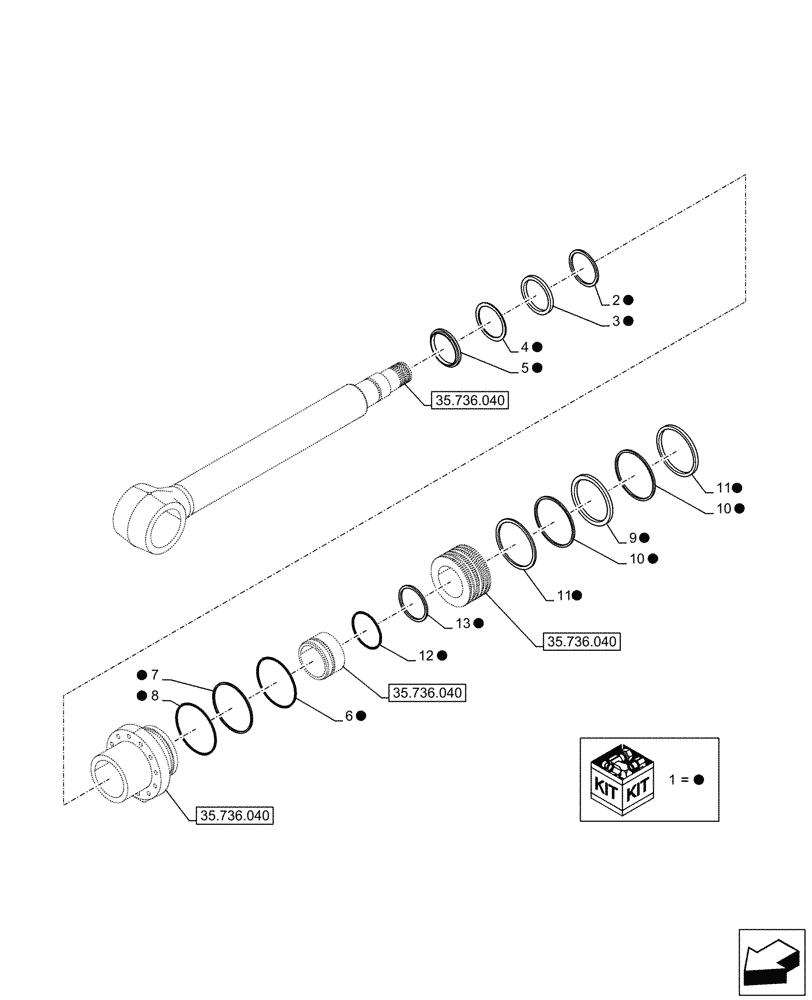 Схема запчастей Case CX750D RTC ME - (35.736.050) - VAR - 461543, 461028 - BOOM, LIFT CYLINDER, LEFT, COMPONENTS (35) - HYDRAULIC SYSTEMS