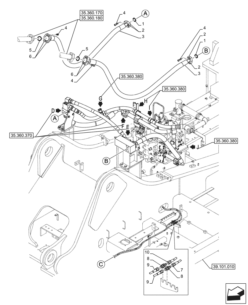 Схема запчастей Case CX750D RTC ME - (35.360.350) - VAR - 461563 - HAMMER CIRCUIT, LINES, HIGH FLOW, W/ ELECTRICAL PROPORTIONAL CONTROL (35) - HYDRAULIC SYSTEMS