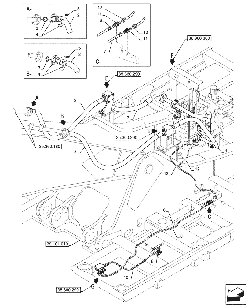 Схема запчастей Case CX750D RTC ME - (35.360.280) - VAR - 461871 - HAMMER CIRCUIT, LINES, SHEARS, W/ ELECTRICAL PROPORTIONAL CONTROL (35) - HYDRAULIC SYSTEMS