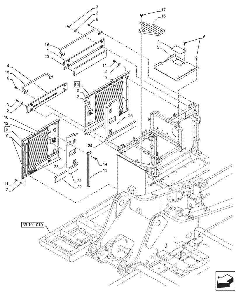 Схема запчастей Case CX750D RTC ME - (90.105.060) - HOUSING & COVERS (90) - PLATFORM, CAB, BODYWORK AND DECALS