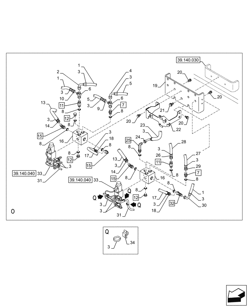 Схема запчастей Case CX750D RTC ME - (39.140.030) - VAR - 481263 - LINES, HYDRAULIC, COUNTERWEIGHT (39) - FRAMES AND BALLASTING