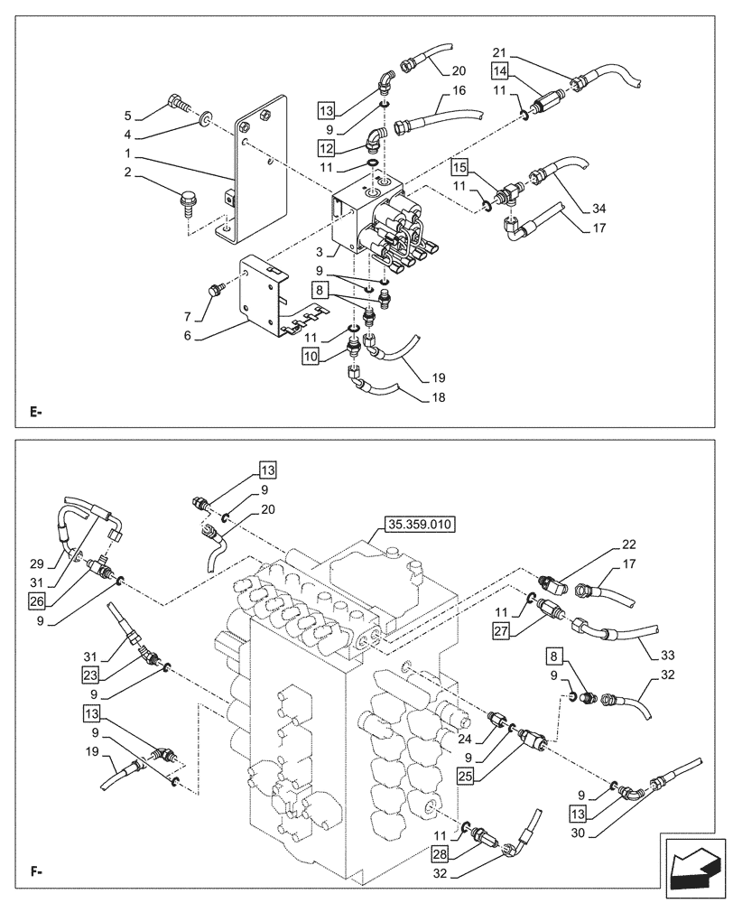 Схема запчастей Case CX245D - (35.357.020) - PILOT, LINES (35) - HYDRAULIC SYSTEMS