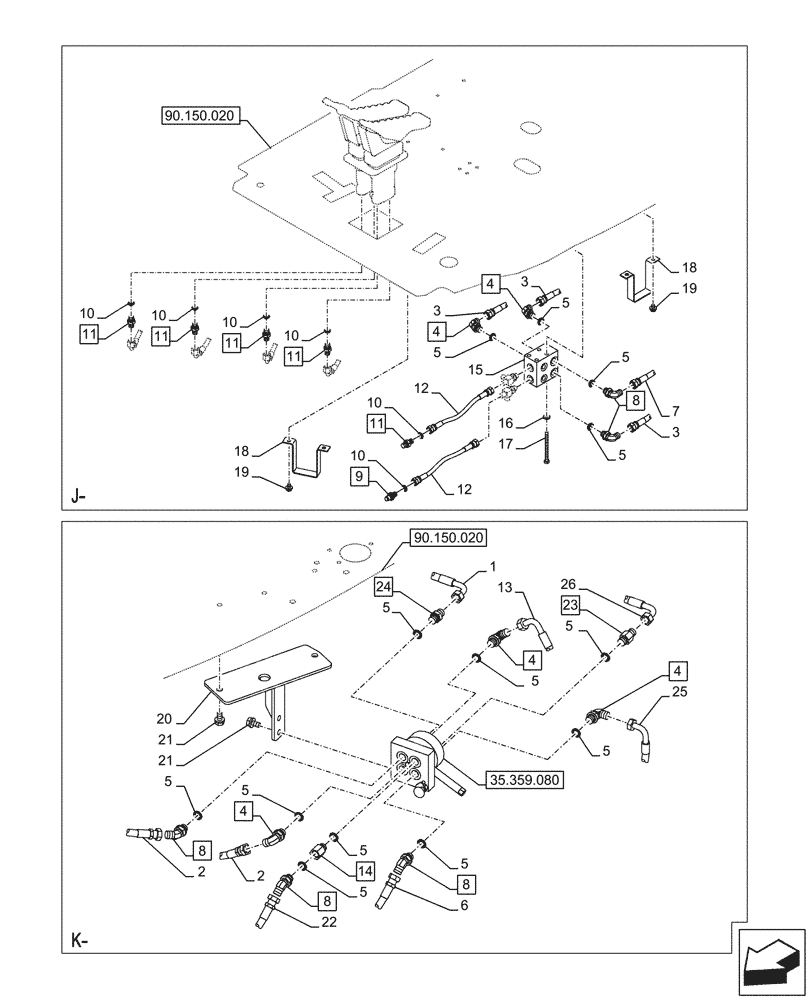 Схема запчастей Case CX245D - (35.355.130) - VAR - 461558 - JOYSTICK, HYDRAULIC LINE, CONTROL VALVE, CONTROL PATTERN SELECTION (35) - HYDRAULIC SYSTEMS