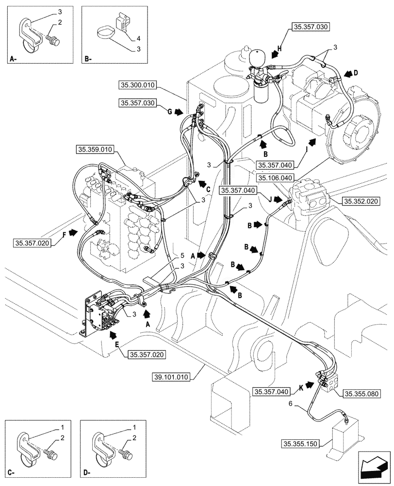Схема запчастей Case CX245D - (35.357.010) - PILOT, LINES (35) - HYDRAULIC SYSTEMS