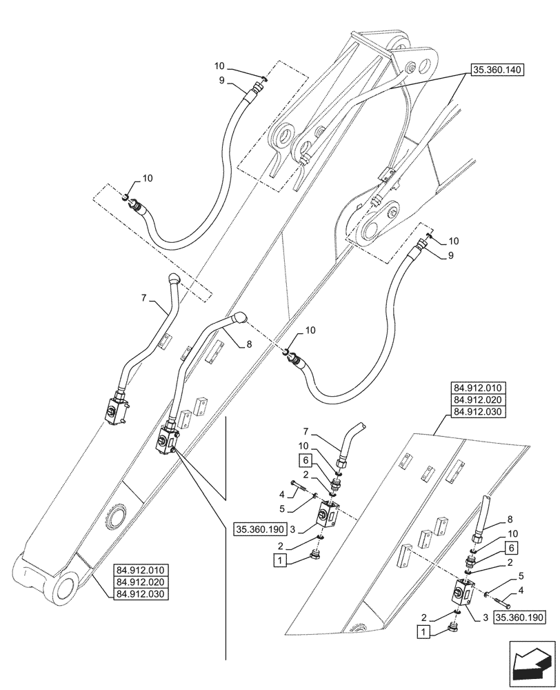 Схема запчастей Case CX245D - (35.360.320) - VAR - 461561, 461865, 461869, 461871 - ARM, LINE, HAMMER CIRCUIT, SHEARS (ARM L= 2.4M) (35) - HYDRAULIC SYSTEMS
