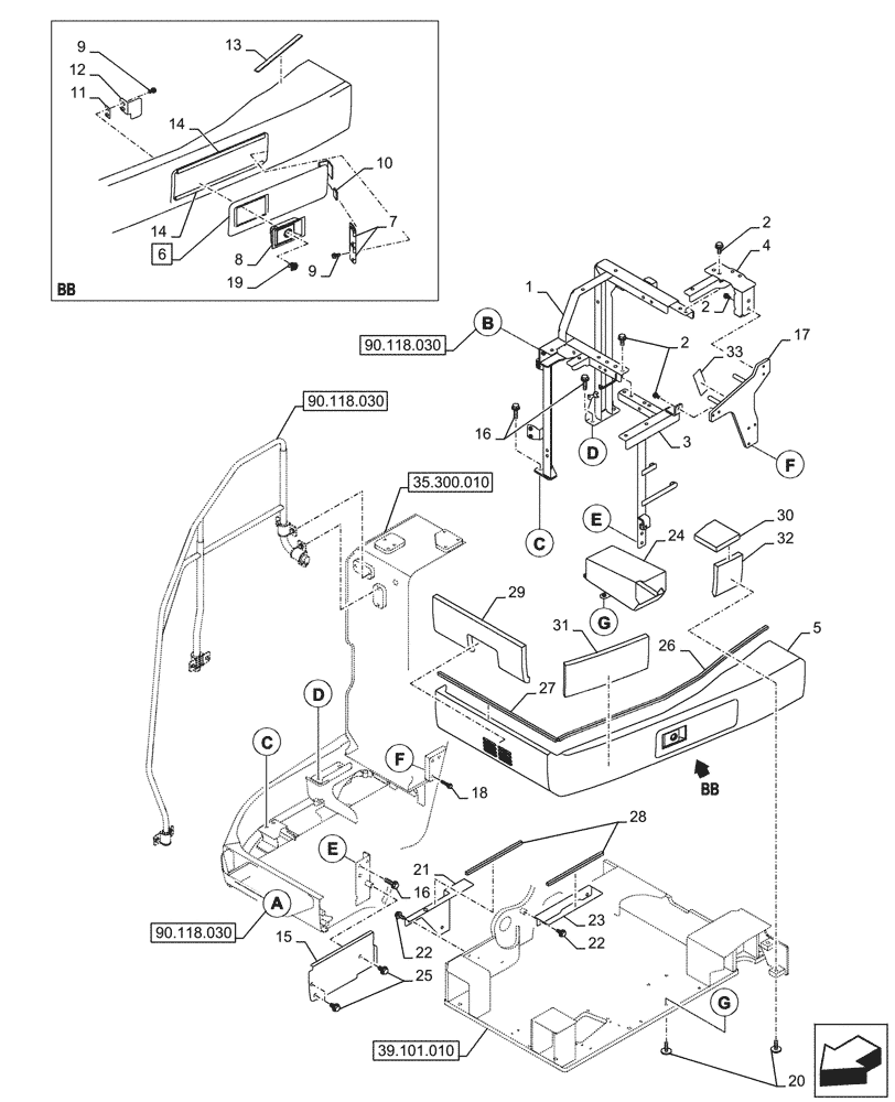 Схема запчастей Case CX245D - (90.105.020) - COVER (90) - PLATFORM, CAB, BODYWORK AND DECALS