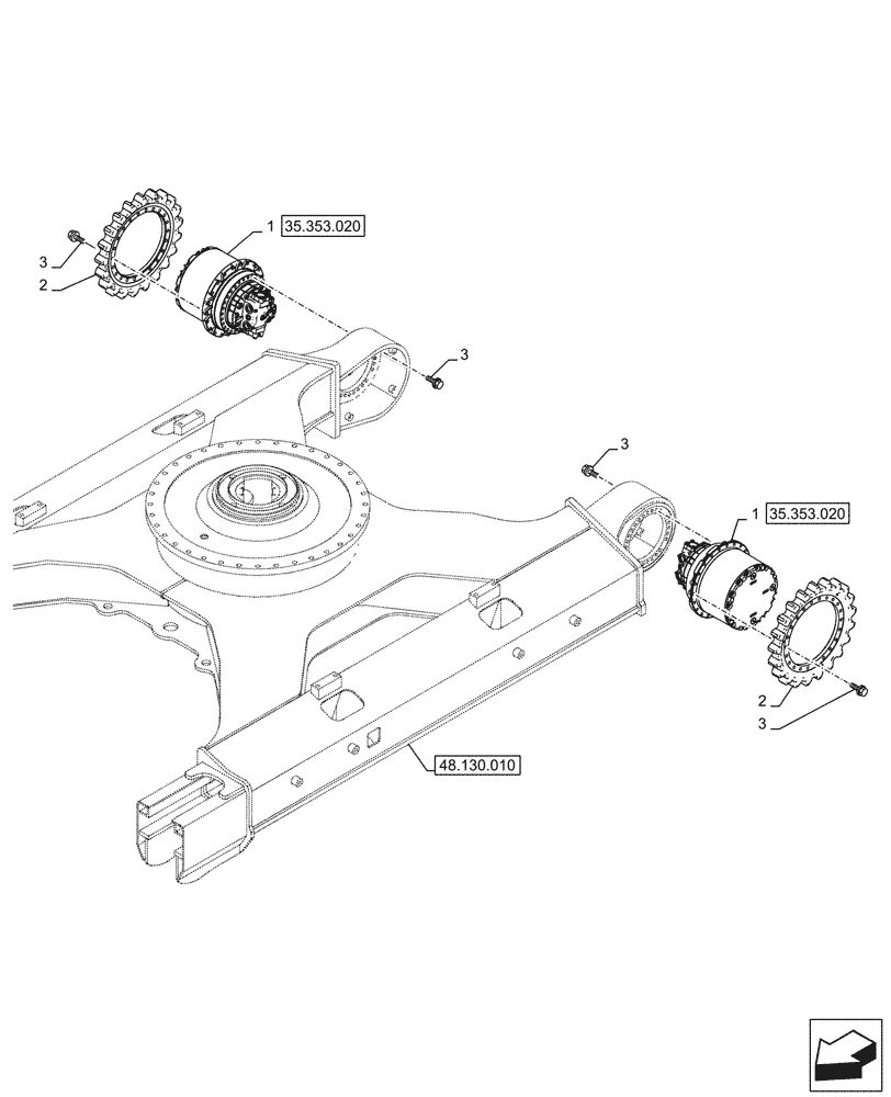 Схема запчастей Case CX245D - (35.353.010) - TRAVEL MOTOR & REDUCTION GEAR, HOUSING (35) - HYDRAULIC SYSTEMS
