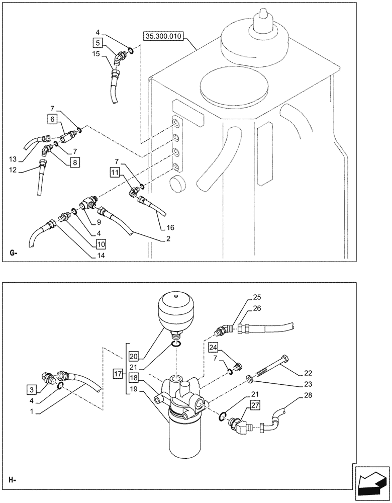 Схема запчастей Case CX245D - (35.357.030) - PILOT, LINES (35) - HYDRAULIC SYSTEMS