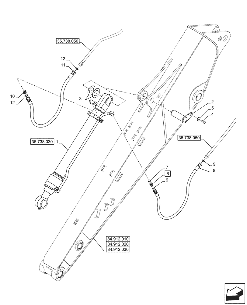 Схема запчастей Case CX245D SR LC - (35.738.020) - VAR - 481268 - BUCKET CYLINDER LINES (ARM L=2.90M) (35) - HYDRAULIC SYSTEMS