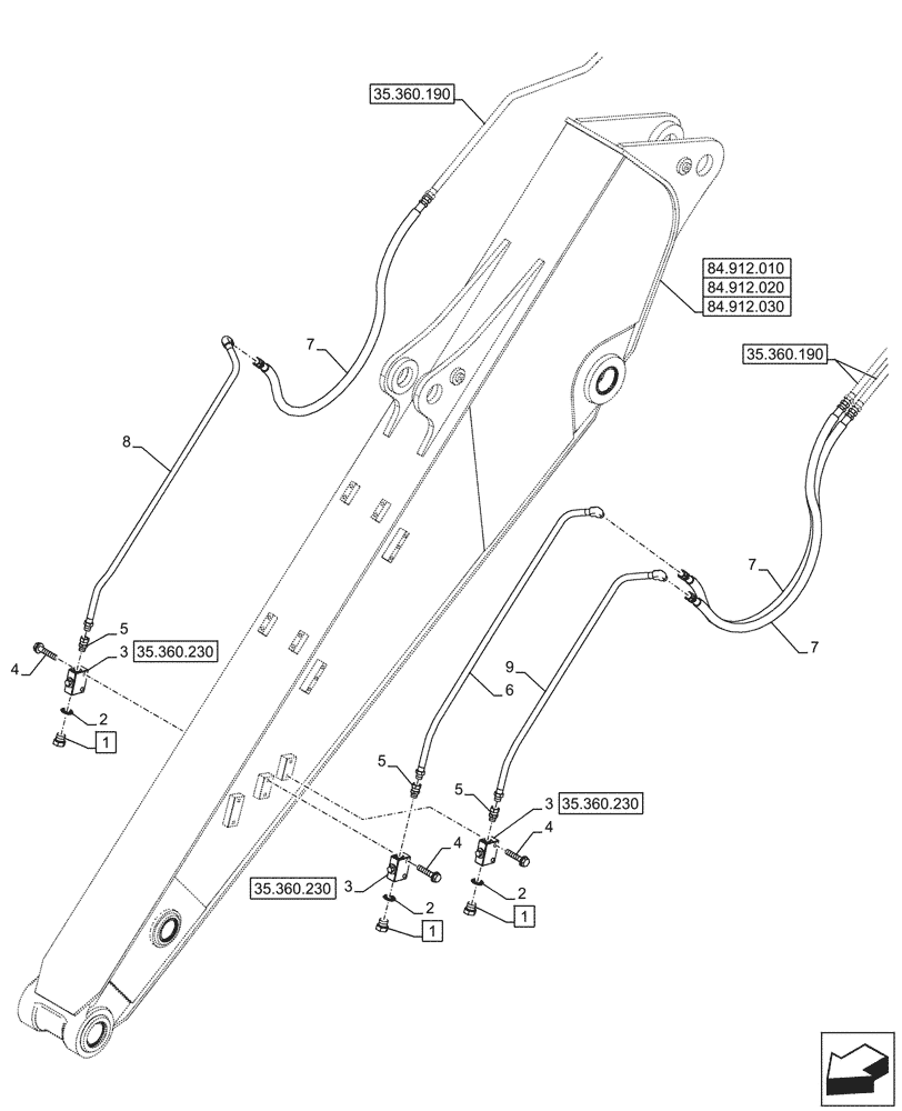 Схема запчастей Case CX245D SR LC - (35.360.210) - VAR - 461863 - ARM, LINE, CLAMSHELL BUCKET, ROTATION, W/ ELECTRICAL PROPORTIONAL CONTROL (ARM L=2.9M) (35) - HYDRAULIC SYSTEMS