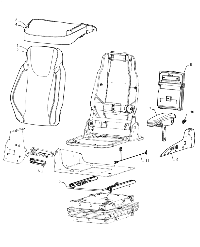 Схема запчастей Case 821G - (90.124.010[02]) - VAR - 734063, 734073 - SEAT, AIR SUSPENSION SERVICE PARTS (90) - PLATFORM, CAB, BODYWORK AND DECALS